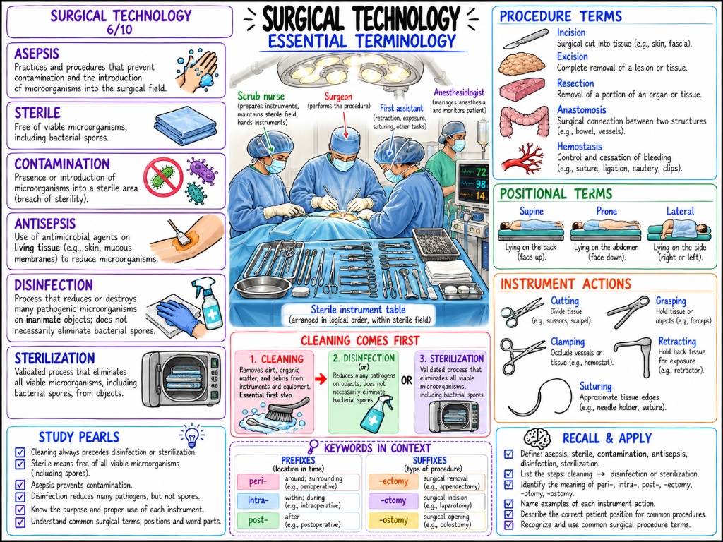 Surgical Technology Essential Terminology — Procedure Terms & Actions (6/10)